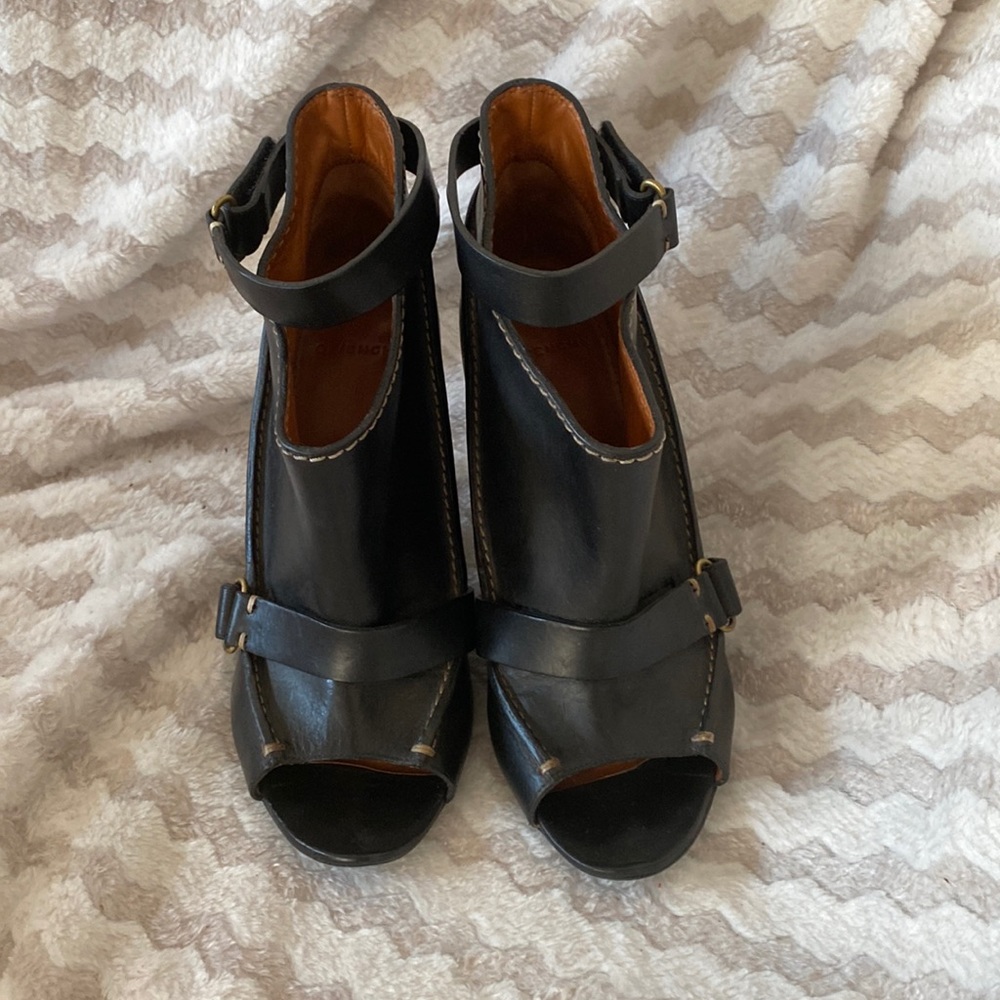 Givenchy Rocker Black Leather Open Toe Ankle Strap Booties Boots Size 37.5